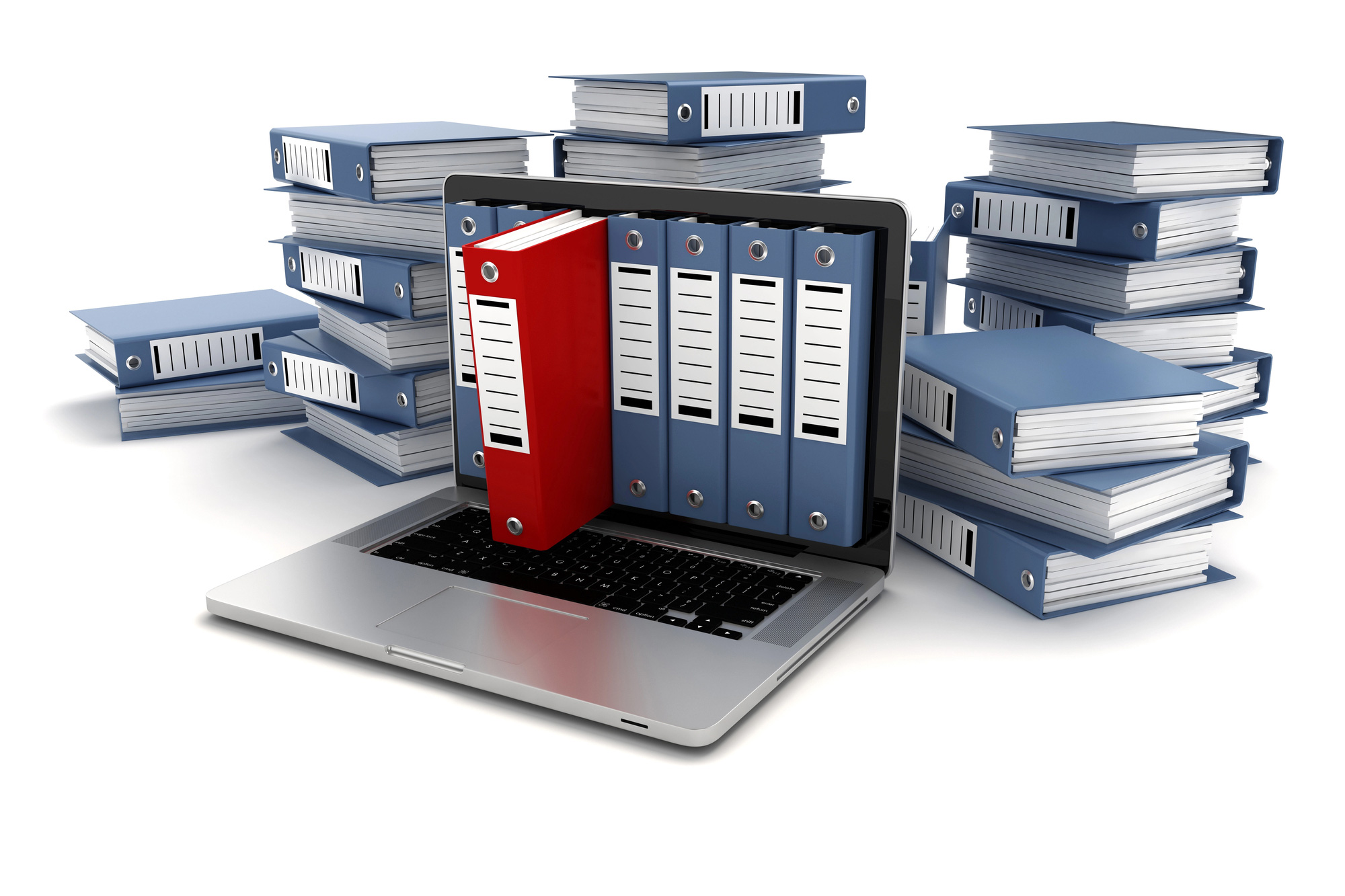 3d-laptop-and-folders-on-white-background